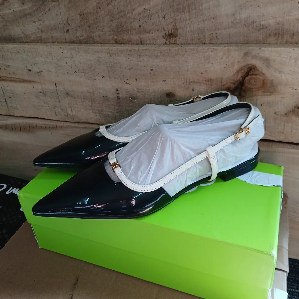 NEW Sam Edelman Women's Cohen Black/White Slingback Pointy Toe Flats 8.5 - Picture 5 of 9